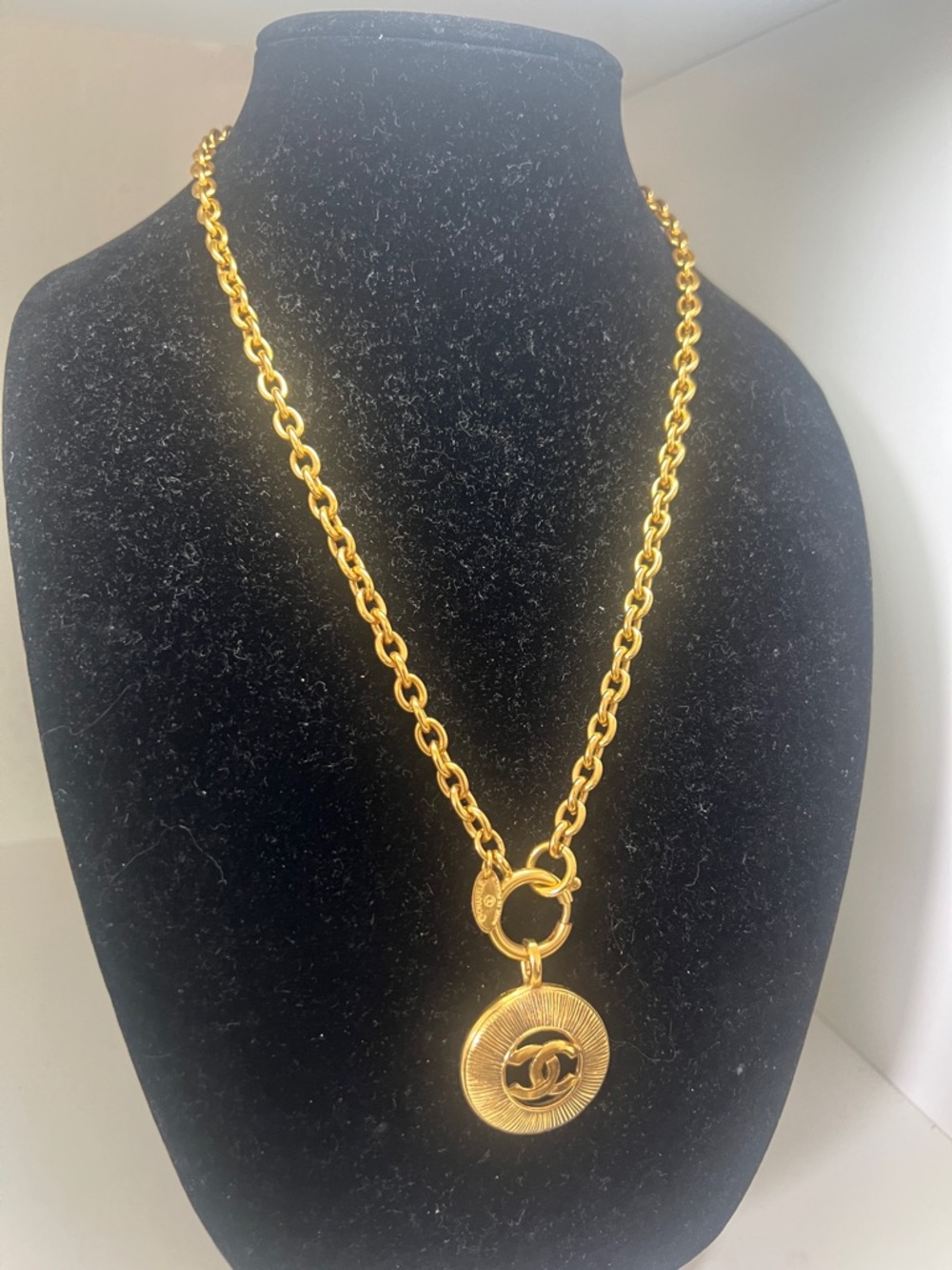 CHANEL 24kgp Chain Necklace with Round CC Medallion
